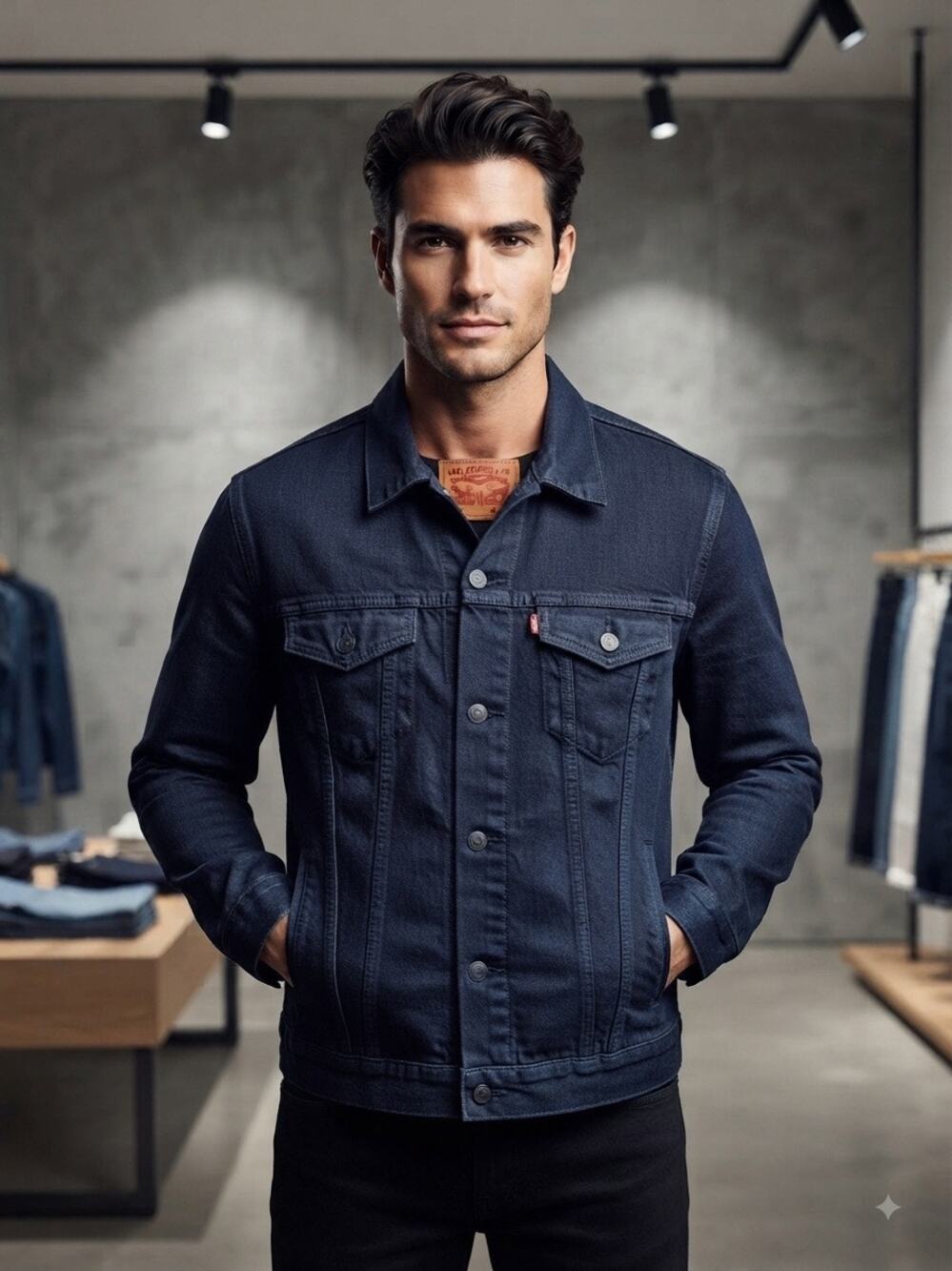 Levi’s men’s trucker jacket denim jean dark blue size m